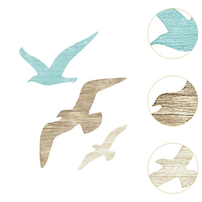 3 Pieces Wooden Seagull Wall Decor Theme Art Beach Themed Home Decoration for Dorm Indoor/Outdoor Background Hallway