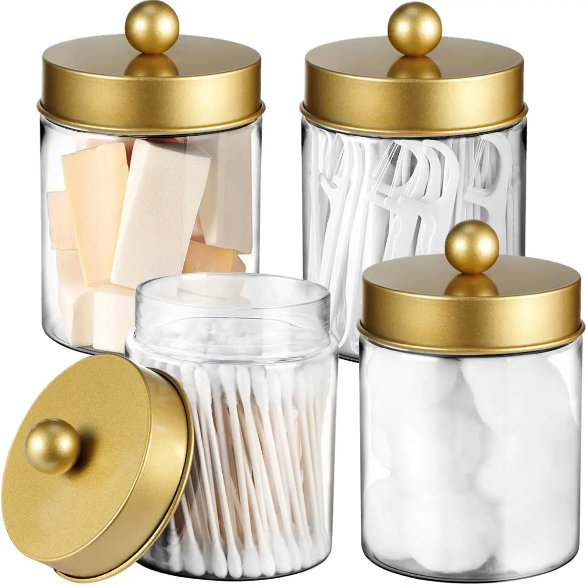 Bathroom Vanity Storage Organizer Set -- Farmhouse Decor Qtip Holder for Cotton Swabs,Makeup Sponges,Flossers,Paper Clips