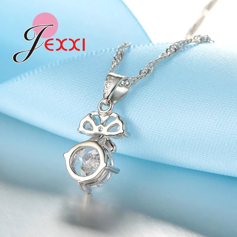 Elegant Women Jewelry Set For Wedding Accessory Pendant Necklaces Earring 925 Sterling Silver Jewellery Sets For Woman