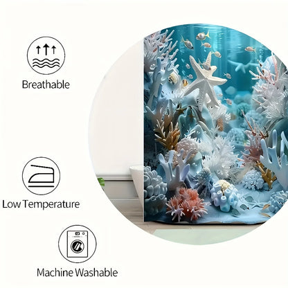 Enchanting Underwater Coral Reef Bathroom Set - Waterproof Shower Curtain, Toilet Lid Cover, Bath Mat, and Contour Mat