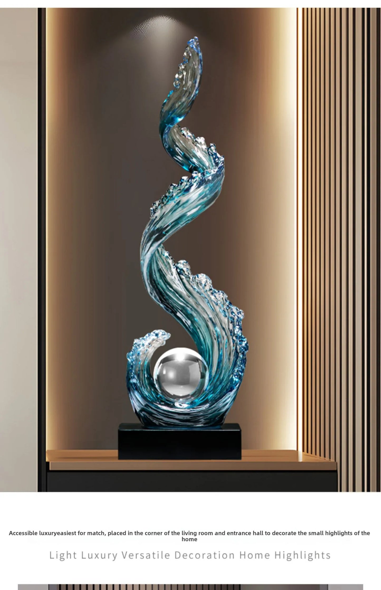 Home Decor Wind and Water Rising Decorations,Blue Resin Sculpture Luxury Living Room Entrance Vertical Art Decoration Customized