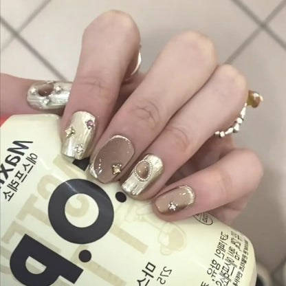 24Pcs Leopard Print Fake Nails Artificial Finished Press on Short Ballet White Fake Nail Wearable Full Cover Nail Art Tips