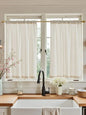 Linen Kitchen Curtains 30 Inch Tier Curtains Farmhouse Cream Beige Short Semi Sheer Drapes with Rod Pocket