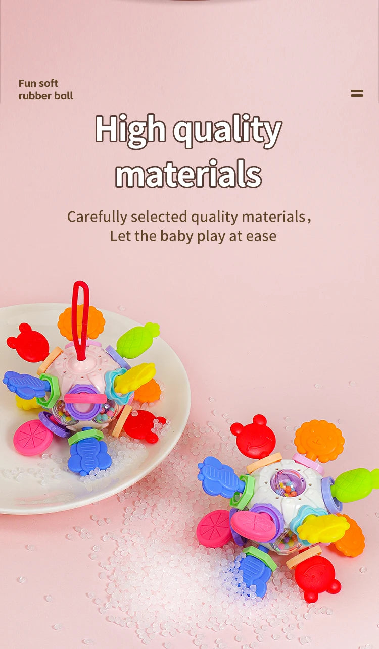 Montessori Baby Teething Toys Sensory Chew Teething Ball Rattle Grasping Activities Babies Toys for 0-18 Months Girls Boys Gifts