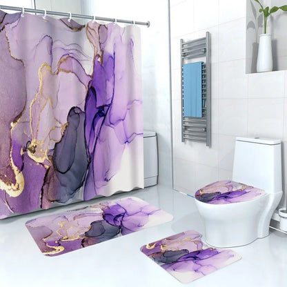 3D Blue Marble Print Shower Curtain 4 Piece Carpet Cover Toilet Cover Bath Mat Pad Set Bathroom Curtain with 12 Hooks Home Decor