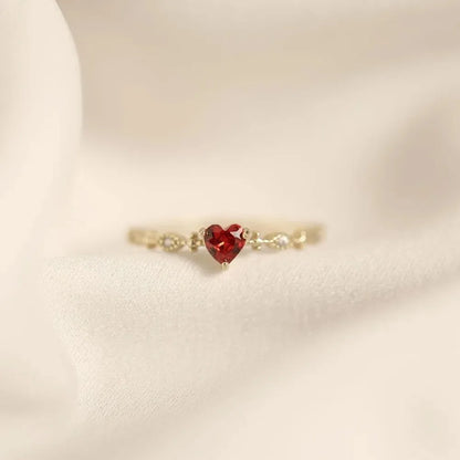 Luxury Red Heart Crystal Opening Rings for Women Temperament Stainless Steel Zircon Wedding Bride Finger Jewelry Accessory Gift