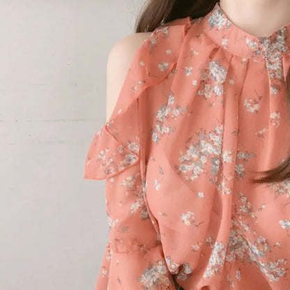 Fashion Woman Off Shoulder Blouse Shirts For Women Stylish Top long Sleeve Female Tops Elegant Chiffon Mujer Woman Clothes