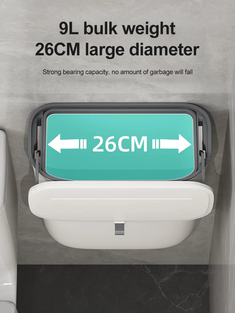 Bathroom Trash Can Wall Mounted Hanging Trash Bin With Lid Waterproof Narrow Seam Rubbish Bin Toilet Waste Garbage Bin 7/9L