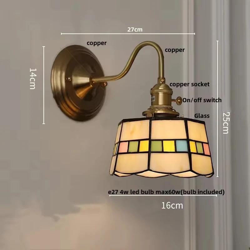 Bedroom headboard Tiffany living room background wall light light luxury Nordic American retro corridor corridor all copper wall