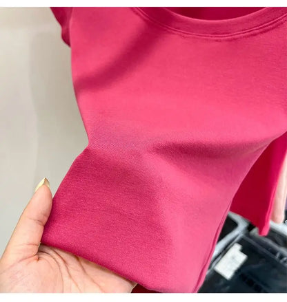 Women's Clothing U-neck T-Shirts Tops Tees pure cotton shoulder sleeved summer solid color slimming short low neck bottom shirt