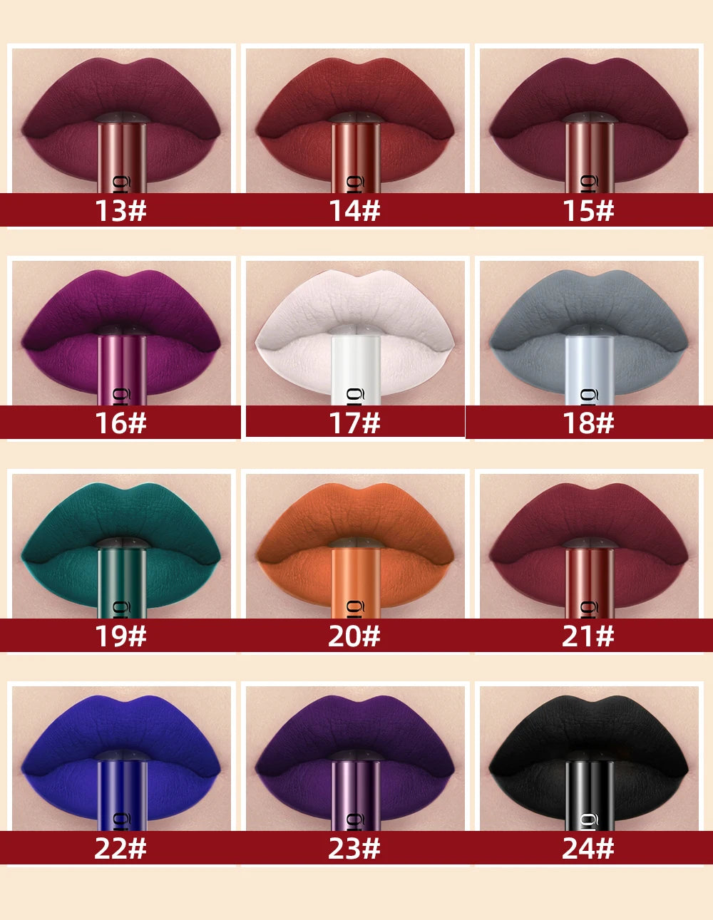 QIBEST 24 Colors Liquid Lipstick Ultra Matte Velvet Long Lasting Women Beauty Red Nonstick Cup Waterproof Lip Gloss Nude Makeup