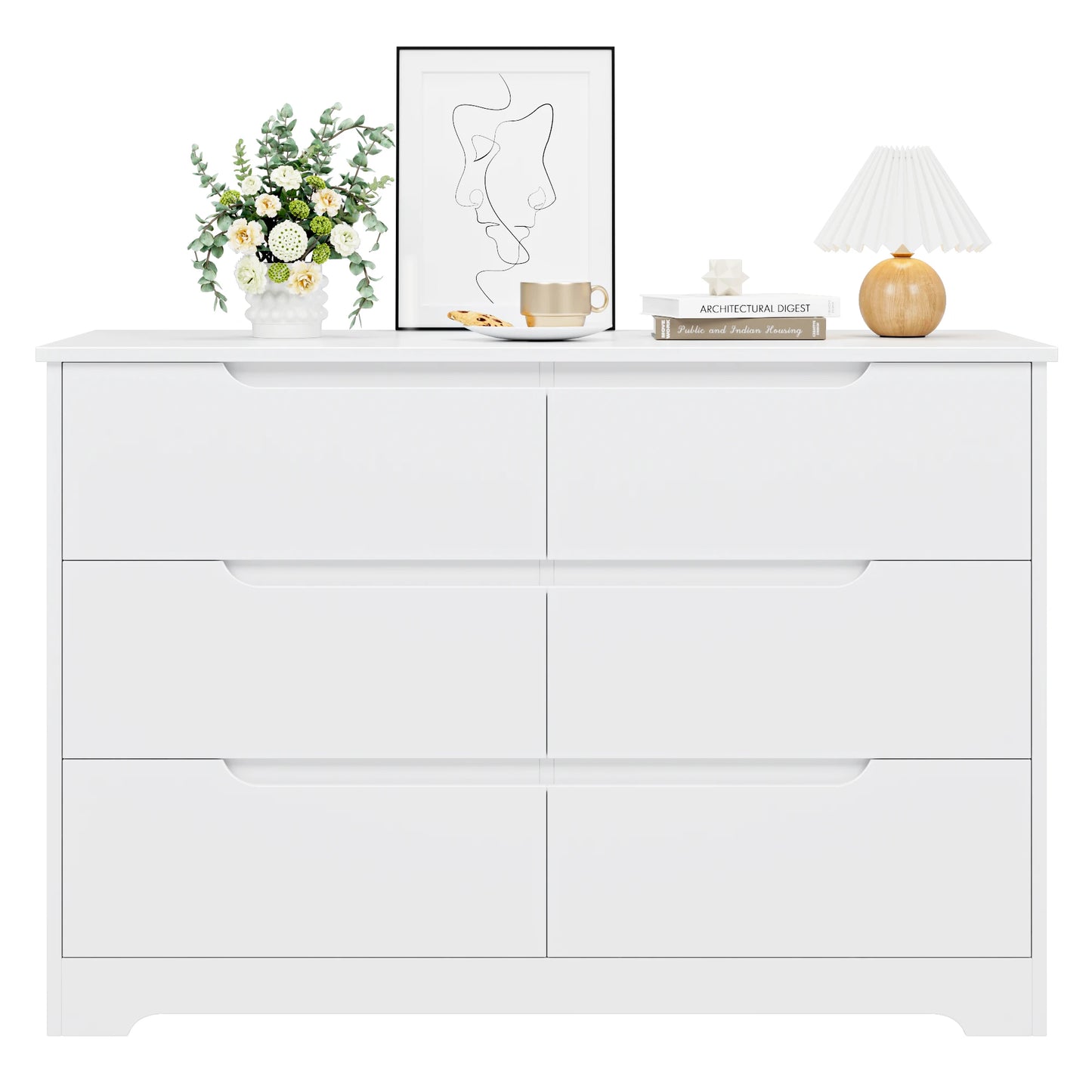 Dresser with 6 drawers, Bedroom Dresser, Dresser White with drawers for dining room, kitchen, living room, wood, modern