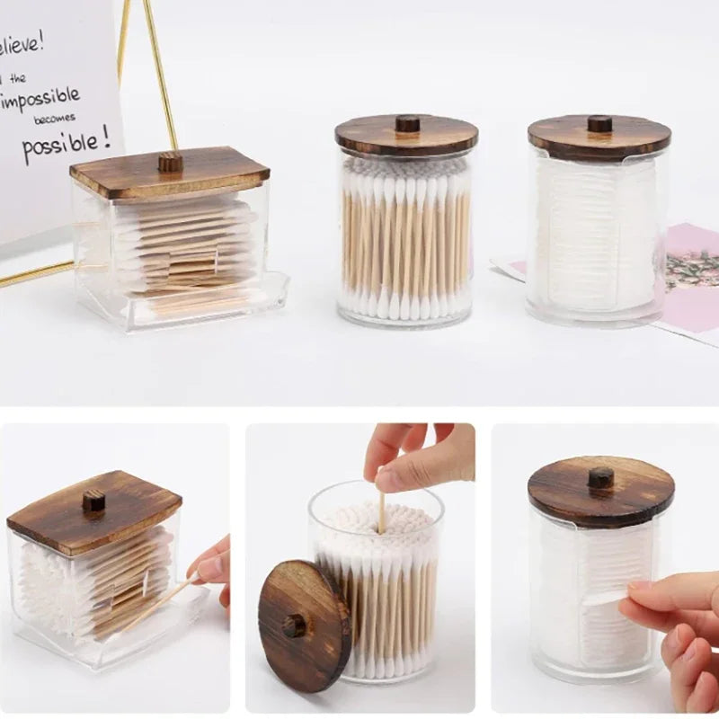 Bathroom Organizer Accessories Set Holder Storage with Clear Plastic Lids, Cotton Ball/Swabs Dispenser, Organizer Jar