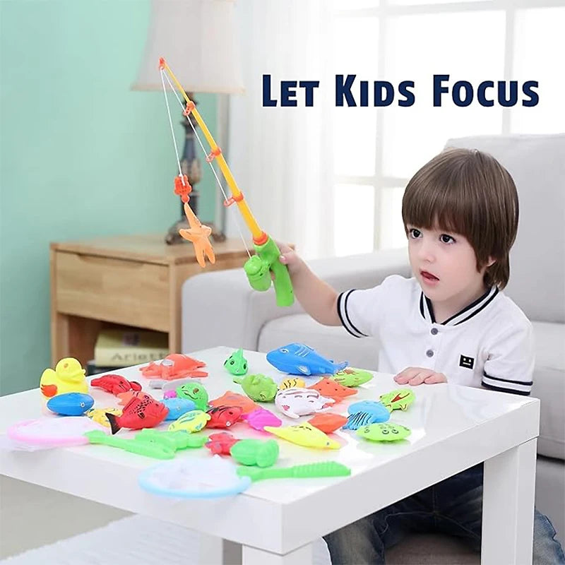 Kids Fishing Toy Set Play Water Toys for Baby Magnetic Rod and Fish with Inflatable Pool Outdoor Sport Puzzle Toys for Children