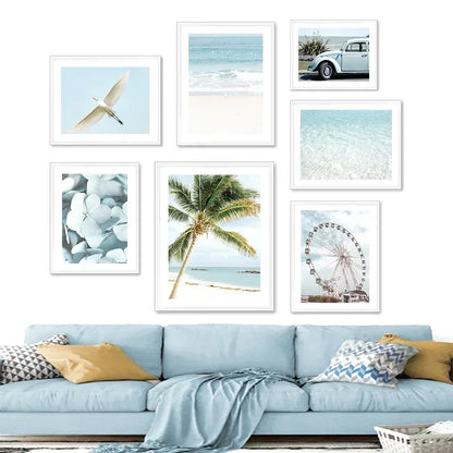 Wall Art Canvas Painting Nordic Palm Tree Sea Beach Flower Bird Seascape Posters and Prints Wall Pictures for Living Room Decor