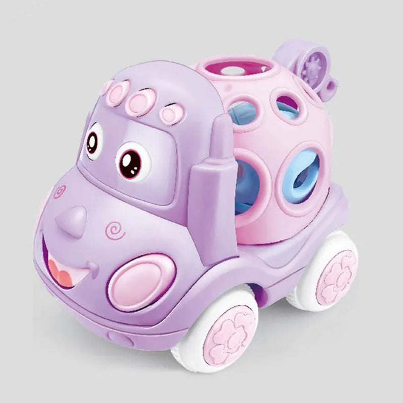 Baby Car Toys for 6 12 Months Friction Car Infant Soft Rubber Inertial Push and Go Vehicles Roll Car Hand Rattle Gift for Kids