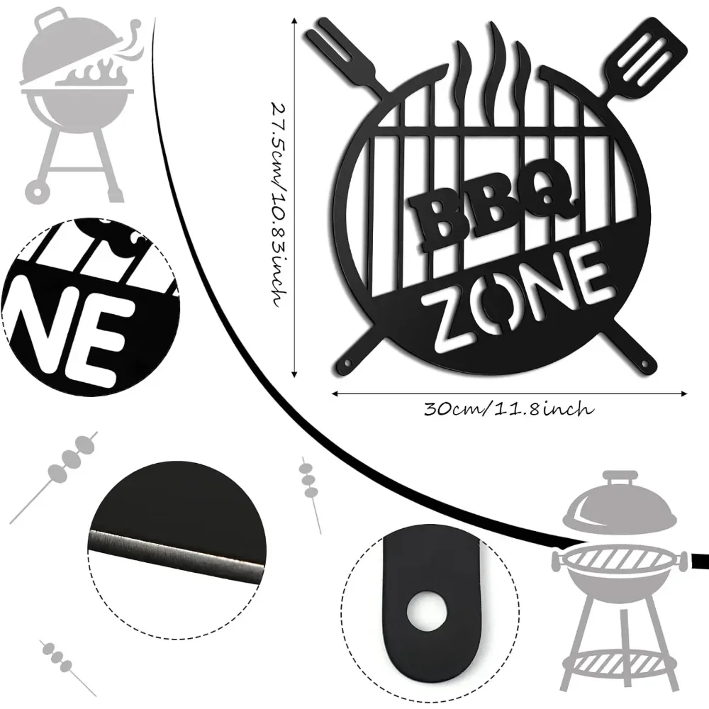 Barbecue Wall Hanging Decor BBQ Zone Retro Signs Grill Outdoor Backyard Kitchen iron Art Decoratio Art,Metal Round Grill Sign