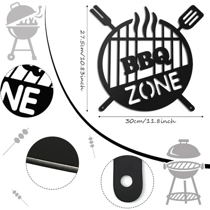 Barbecue Wall Hanging Decor BBQ Zone Retro Signs Grill Outdoor Backyard Kitchen iron Art Decoratio Art,Metal Round Grill Sign