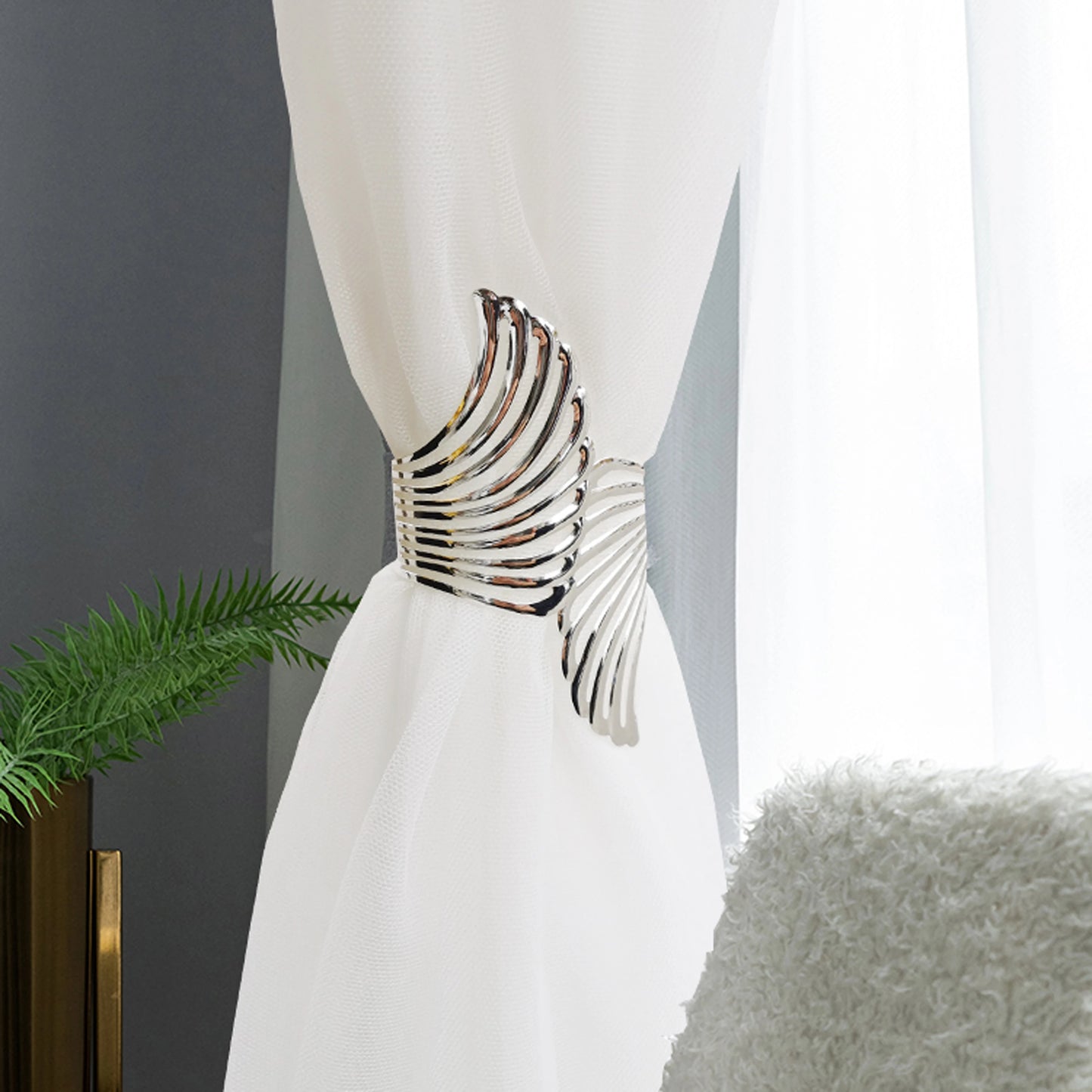 2pcs Modern Luxury Gold/Silver Creative Angel Wings Pattern Spring Curtain Tiebacks,Used For Bedroom, Living Room Curtains