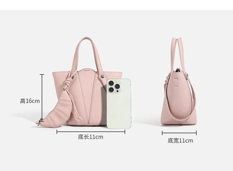 Designer PU Leather Bucket Bag Women Fashion Two-in-One Shoulder Crossbody Top Handle Convertible Purse High Quality