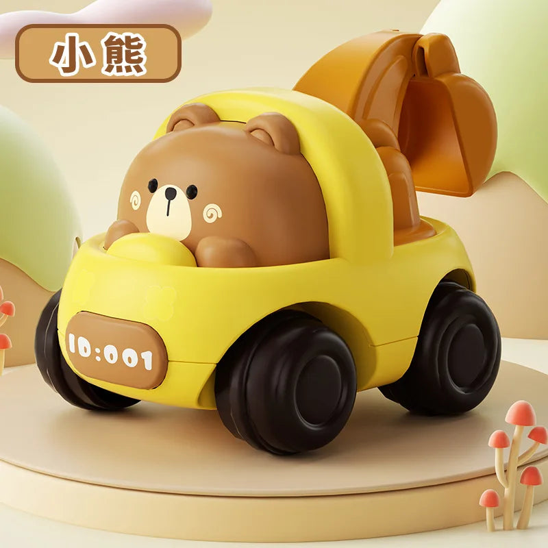 Baby Car Toys for 6 12 Months Friction Car Infant Soft Rubber Inertial Push and Go Vehicles Roll Car Hand Rattle Gift for Kids