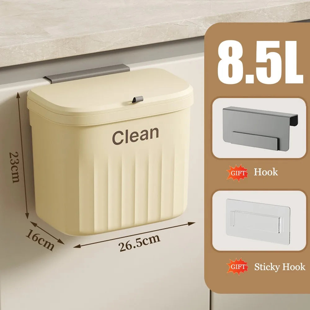 Bathroom Trash Can Wall Mounted Hanging Trash Bin With Lid Waterproof Narrow Seam Rubbish Bin Toilet Waste Garbage Bin 7/9L