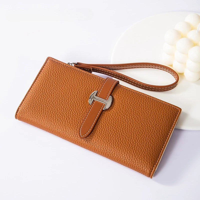 Luxury Designer Women's Wallet PU Leather Long Purse for Women Card Holder Handbag with Zip Pocket Simple Clutch Bag