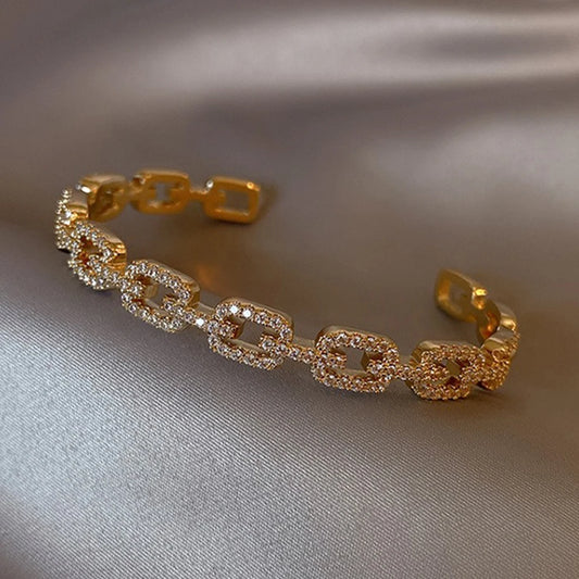 Yupsk Shiny Zircon Hollow Rectangle Link Cuff Bangle Bracelet for Women Luxury Wedding Party Jewelry Women's Gift