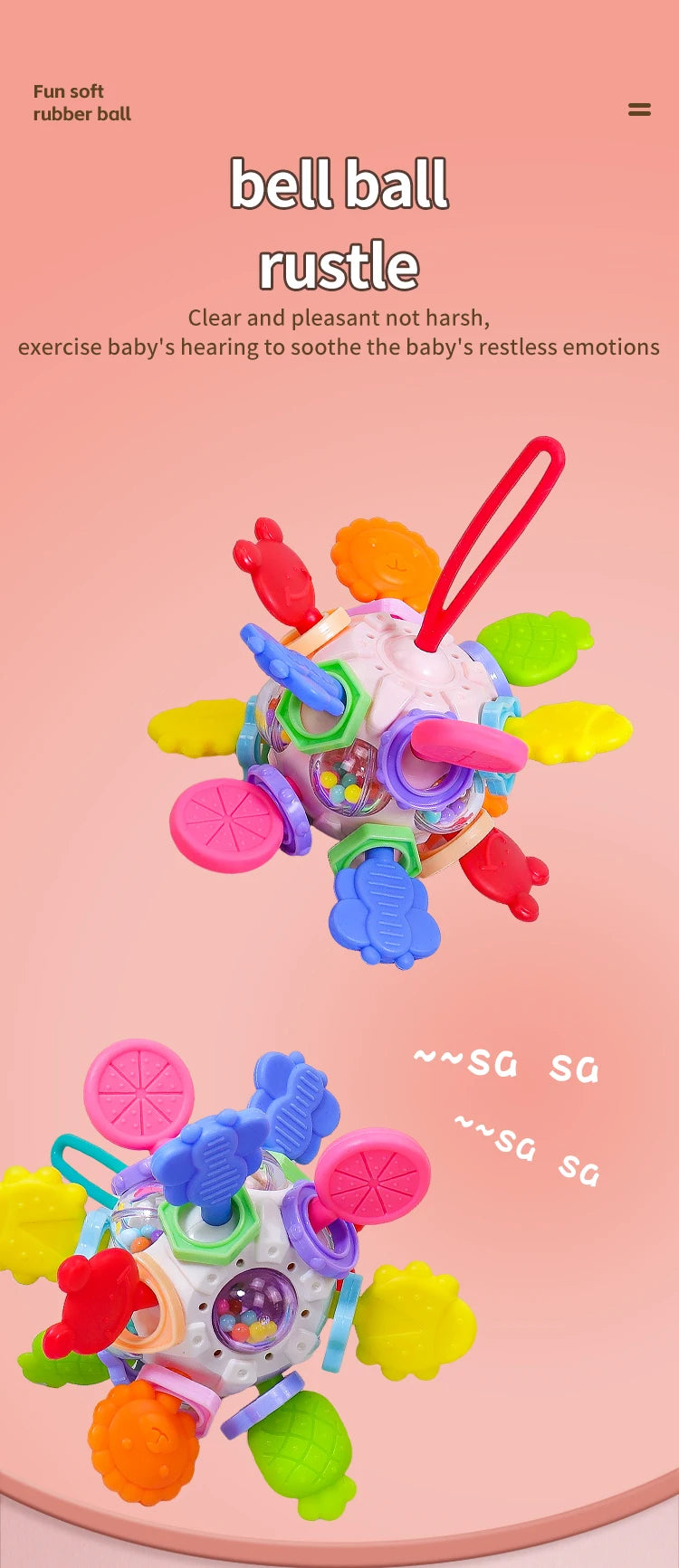 Montessori Baby Teething Toys Sensory Chew Teething Ball Rattle Grasping Activities Babies Toys for 0-18 Months Girls Boys Gifts