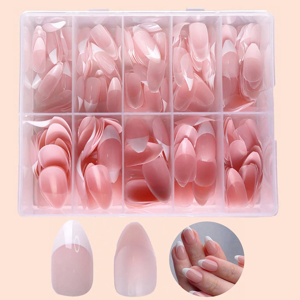 360/150pcs/box Nude Pink Almond French False Nails White Tip Design Short Wearing Fake Nails Women Nails Press On Nails Manicure