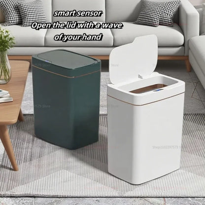 15L Non Contact Smart Sensor Trash Can Automatic Bagging Electric Bathroom Trash Bin Wireless White Smart Home Kitchen Disposal