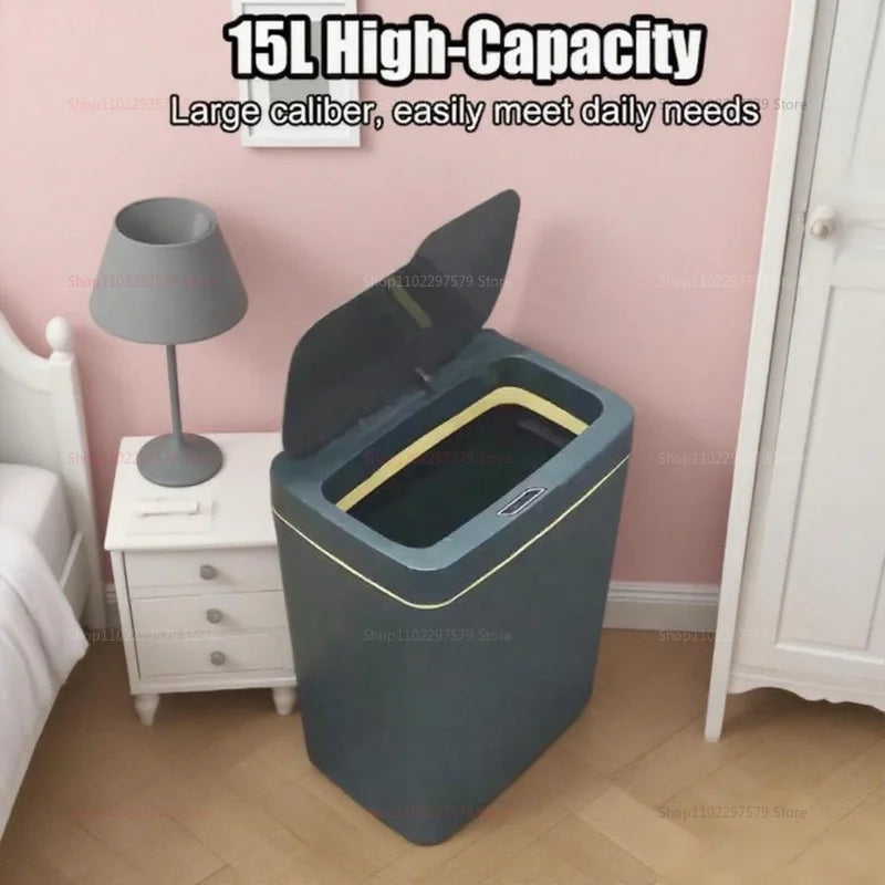15L Non Contact Smart Sensor Trash Can Automatic Bagging Electric Bathroom Trash Bin Wireless White Smart Home Kitchen Disposal