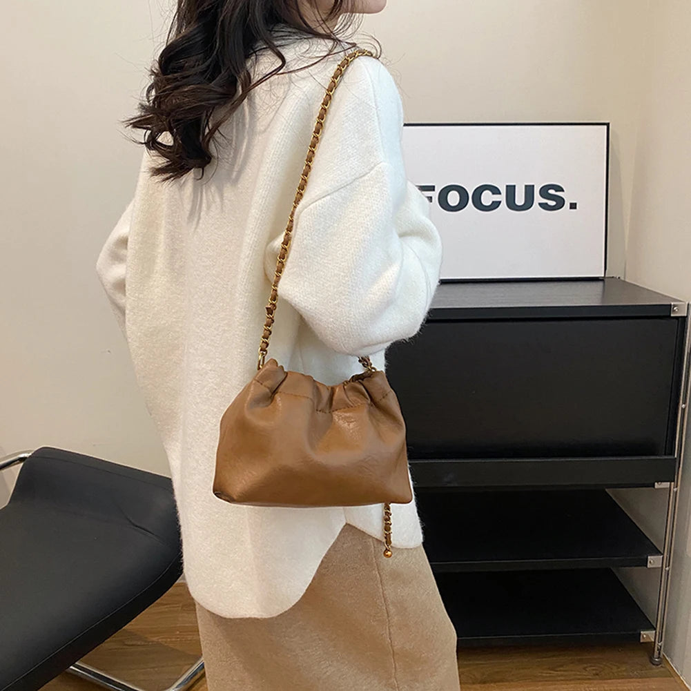 Women Crossbody Tote Bag PU Leather Pleatd Hobo Bag Versatile Messenger Bag Satchel Sling Bag Girl Stylish Purse