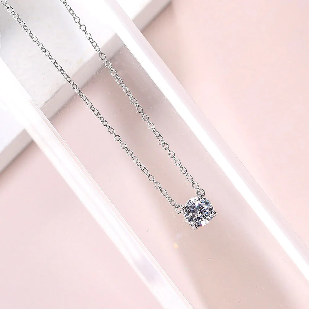New Jewelry Small Crystal Pendant Necklaces For Women Shiny Zirconia Necklace For Female Wedding Engagement Birthday Gifts N415