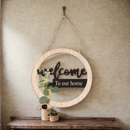 Rustic Farmhouse Wall Decor Signs, "Home is Sweet Home","Welcome to Our Home"-Natural Wood Hanging Decoration with Black Letters