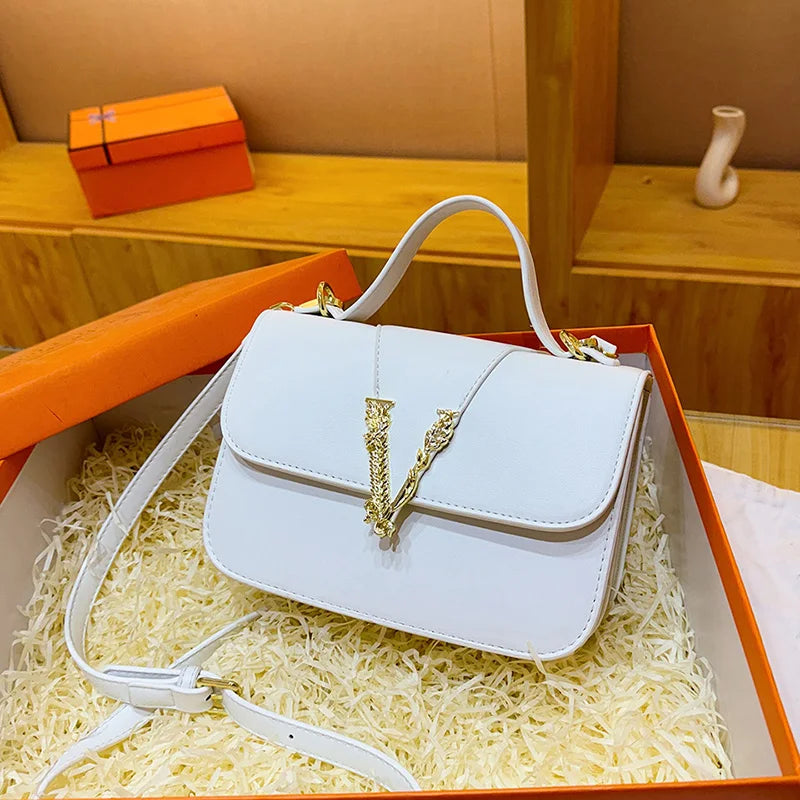 Women's Fashion Crossbody Bag PU V-Logo Flap Purse Large Capacity Magnetic Closure Adjustable Strap Waterproof for Daily Use