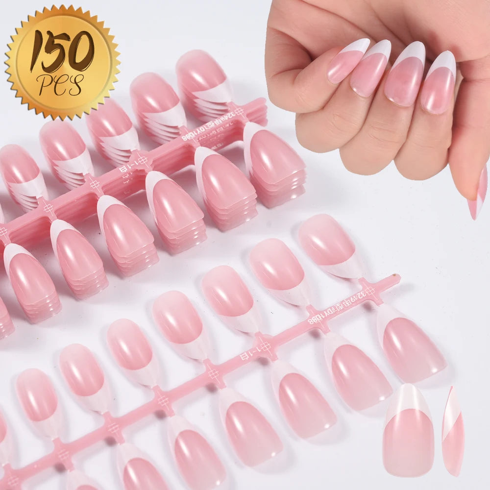 360/150pcs/box Nude Pink Almond French False Nails White Tip Design Short Wearing Fake Nails Women Nails Press On Nails Manicure