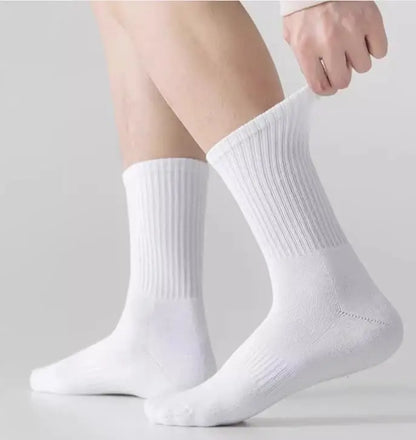5/10 Pairs of Autumn and Winter Men Mid Length Socks, White Anti Odor, Sweat Absorbing, Breathable Men's Sports Sock