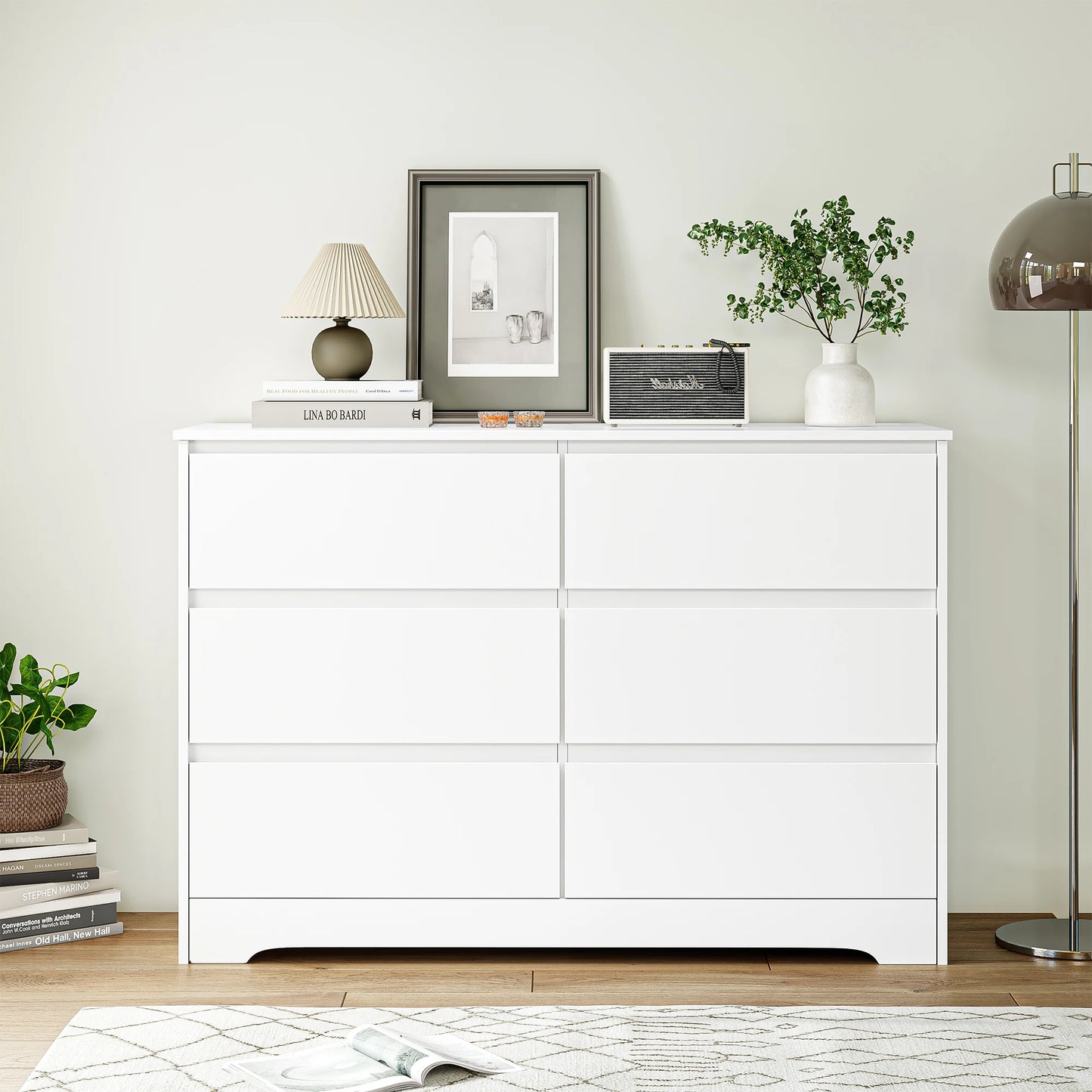 Getone White Chest of Drawers Bedroom, Tall Chest of Drawers with 6 Drawers, Bedroom Furniture Dresser Storage Cupboard Cabinet  Bedroom Dresser, for Dining Room Living Room Hallway 120x40x82cm