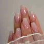 24Pcs Sweet Pink Almond Fake Nails Stiletto Pink Bowknot French Cute Pearl Bows Fake Nails Girls Women Wearable Manicure