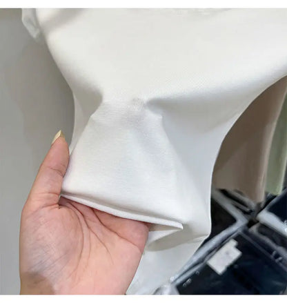 Women's Clothing U-neck T-Shirts Tops Tees pure cotton shoulder sleeved summer solid color slimming short low neck bottom shirt