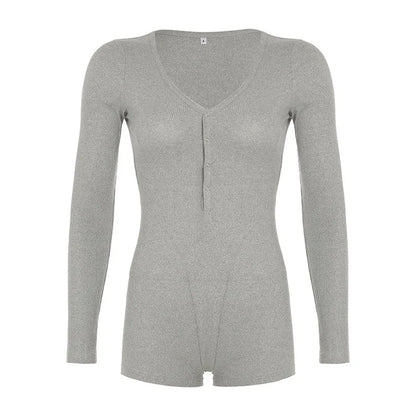 Women's Jumpsuits Autumn New Fashion Long Sleeves Casual Slim Knitted Rompers Solid Sexy V-Neck Female Bodycon Elegant Clothing