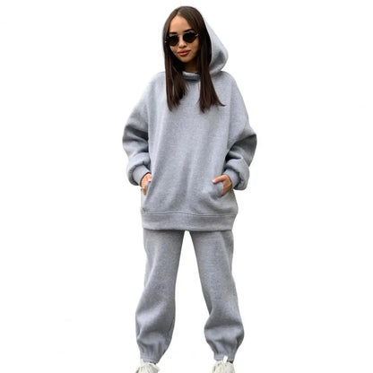 Women Tracksuit Autumn Winter Warm Hoodies Top Suits Casual Hooded Sweatshirts And Jogging Pants Outfits Sweatpants 2 Piece Sets
