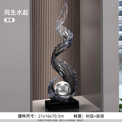 Home Decor Wind and Water Rising Decorations,Blue Resin Sculpture Luxury Living Room Entrance Vertical Art Decoration Customized