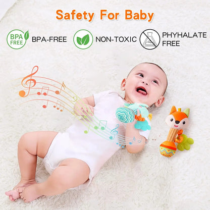 Baby Rattles Soft Hand Grab Sensory Shaker Teething Toys for BabiesSensory Plush Animal Toys for 0 12 Months Newborn Toys Gifts