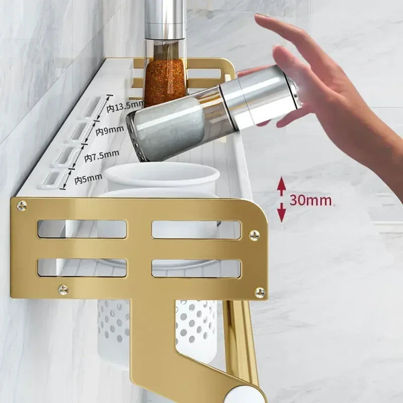 Kitchen Organizer Shelf Wall-mounted Spice Storage Rack Kitchen Knife Holder Wall Seasoning Chopstick Spoon Shovel Storage Sheif