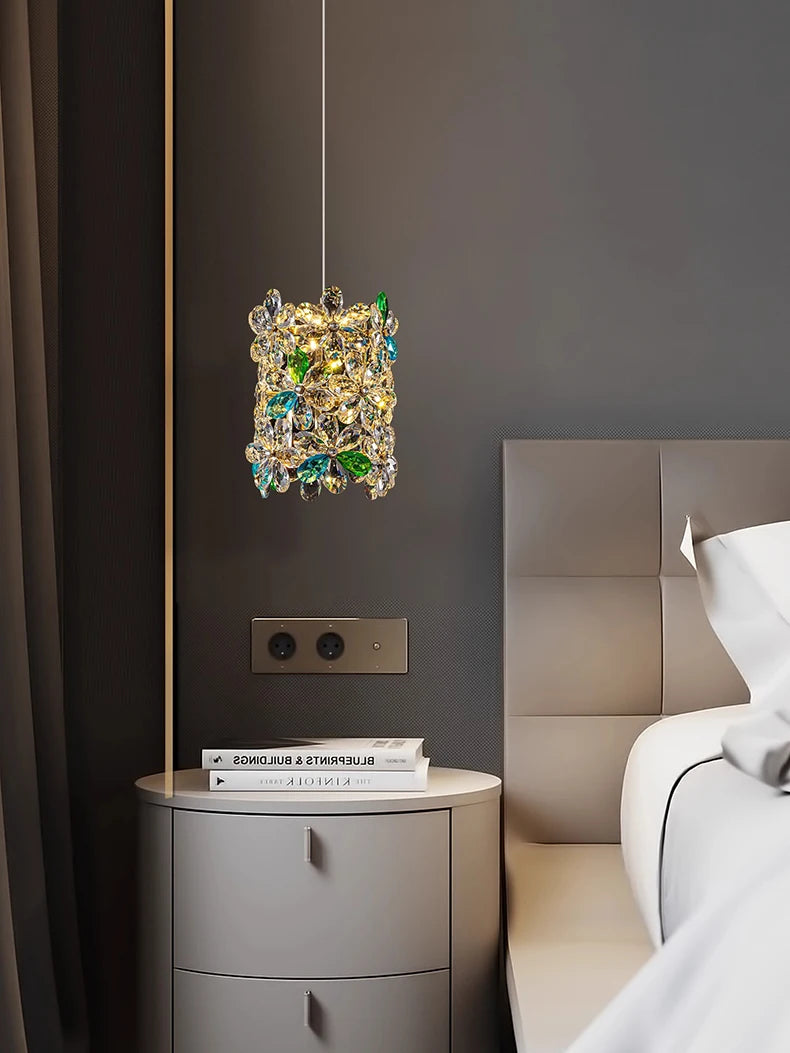 Bedroom Bedside Lamp Crystal Small Chandelier French Flower Light Luxury Entrance Cabinet Restaurant Cloakroom Hanging Line Lamp