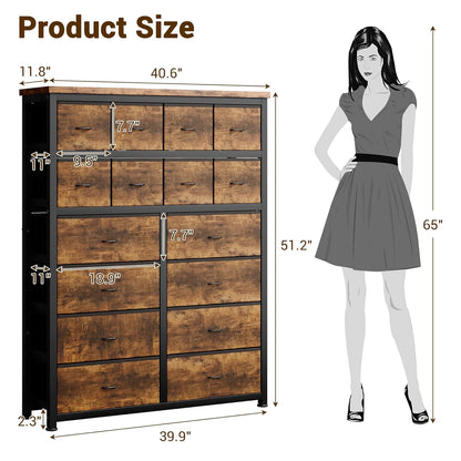 Dresser for Bedroom with 16 Drawer, Dressers & Chests of Drawers, Tall Dresser for Bedroom, Dresser Organizer with Fabric Bins