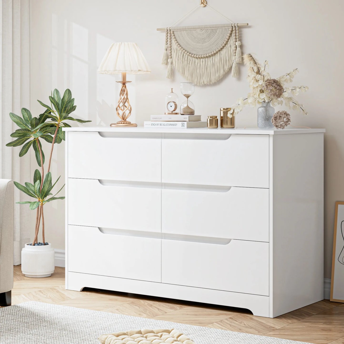 Dresser with 6 drawers, Bedroom Dresser, Dresser White with drawers for dining room, kitchen, living room, wood, modern