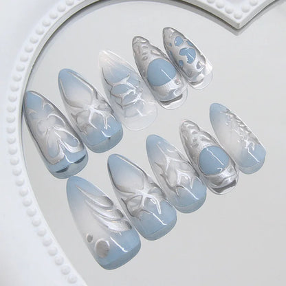 24 fake nails, duck nails almond nails fashionable wearable nails, ladies press nails, including 1 nail glue and 1 nail file